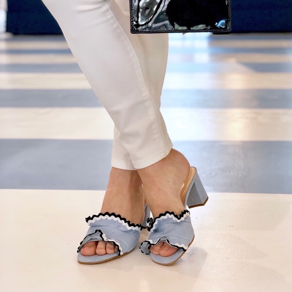 Brenda Zaro Custom Ruffle Ric Rac Heels, Baby Blue/Navy - Picture 3 of 6
